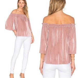 Revolve J.O.A. Pleated Off Shoulder Top in Pink